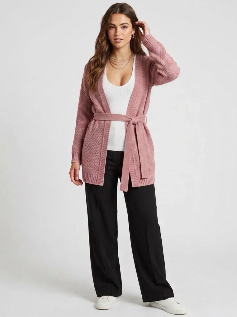 Westport Dusty Rose Belted Open-Front Cardigan